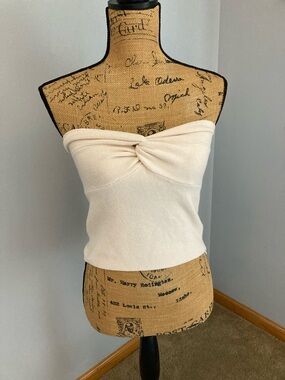 Strapless Twist-Front Crop Tube Tank Top in Cream Women Size Medium by EFAN